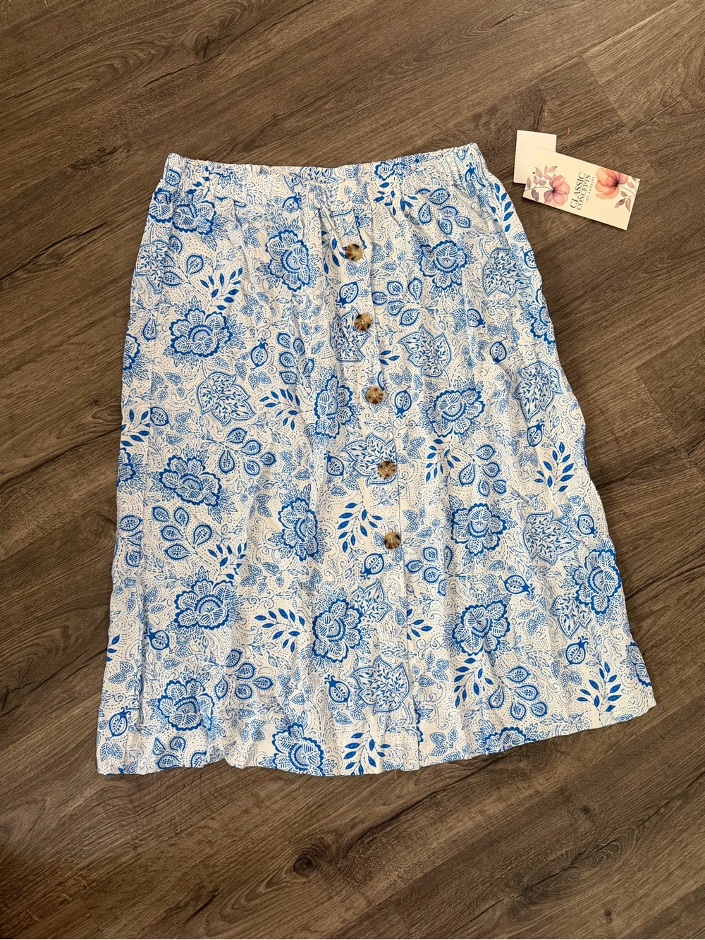 NWT Classic Concepts Los Angeles Blue White Floral Paisley Midi Skirt XL - Picture 2 of 5